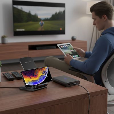 Chargeur sans fil regardez un film tout en chargeant