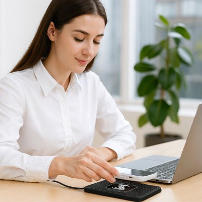 Chargeur induction bureau organisé 