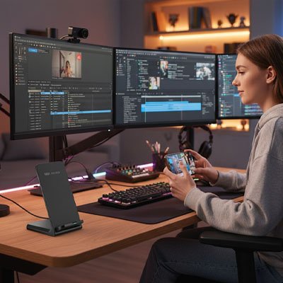 Chargeur sans fil permet de garder un visuel sur le téléphone